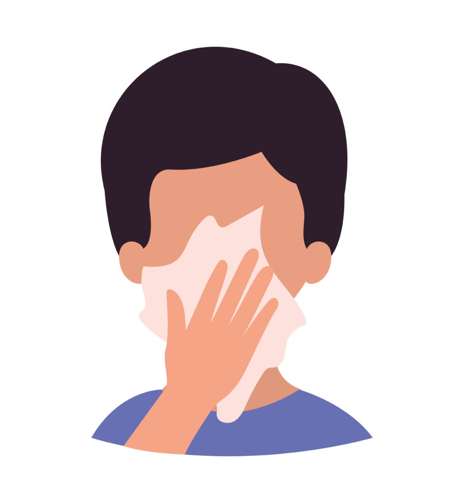 man covering cough in a vector style image from vecteezy user Grmarcstock.