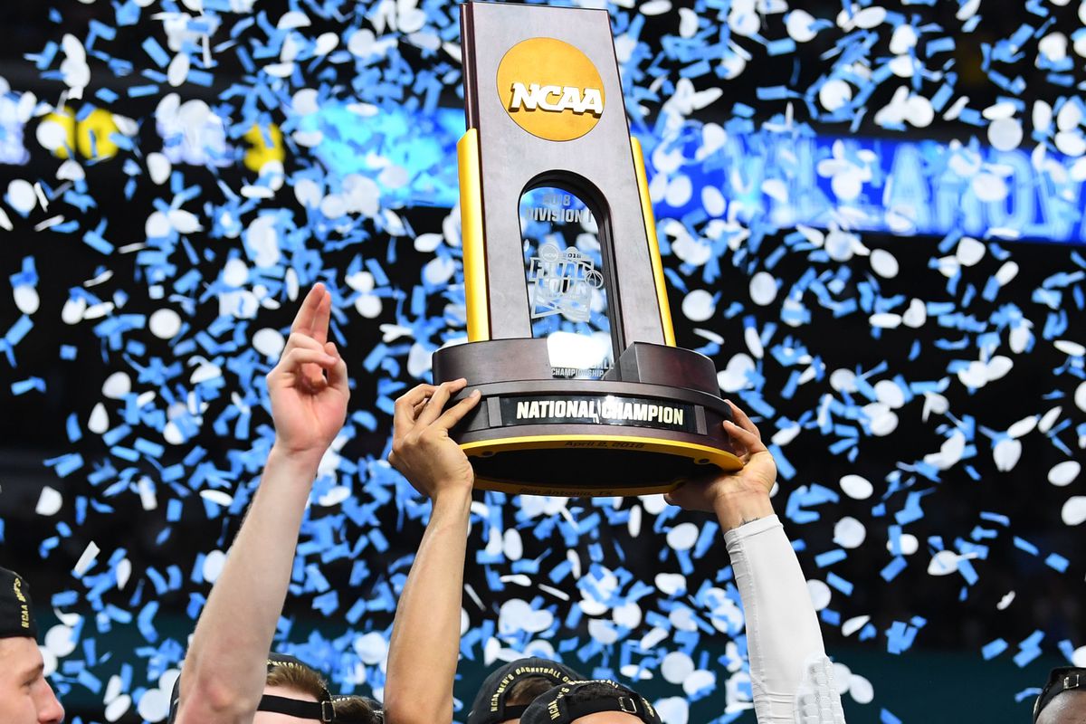Villanova men's basketball program lifts the NCAA trophy after winning the national championship in 2018